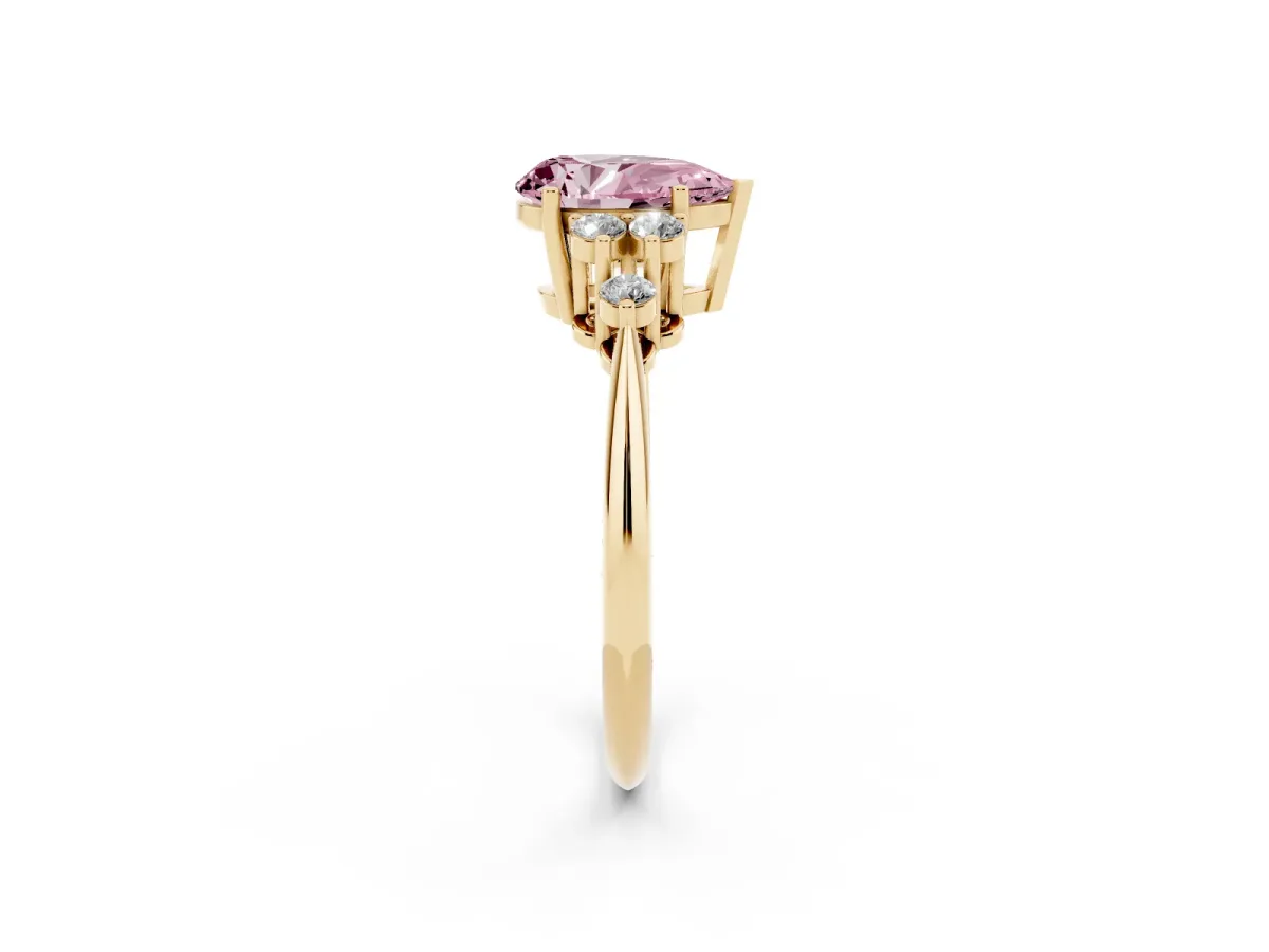 Fancy Pink Pear Cut Cut Diamond Cluster Ring with Solitaire Band and Four-Prong Setting Yellow gold