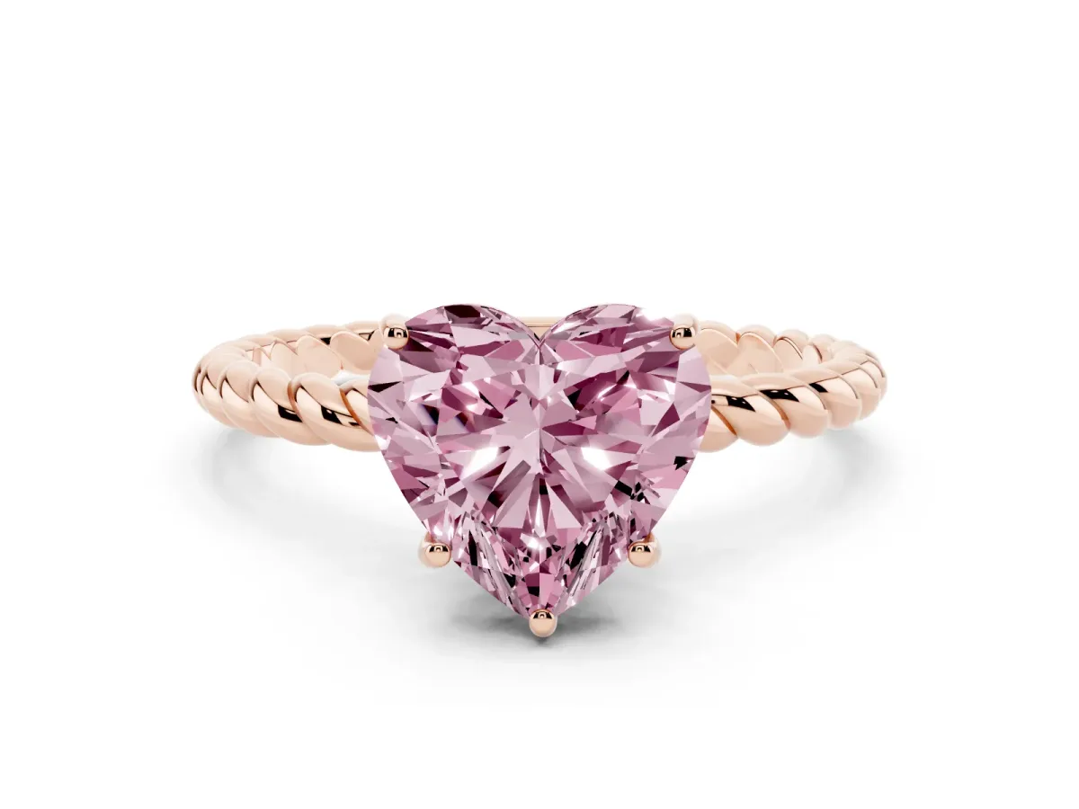 Fancy Pink Heart Cut Solitaire Twist Band Ring with Four-Prong Setting Rose gold