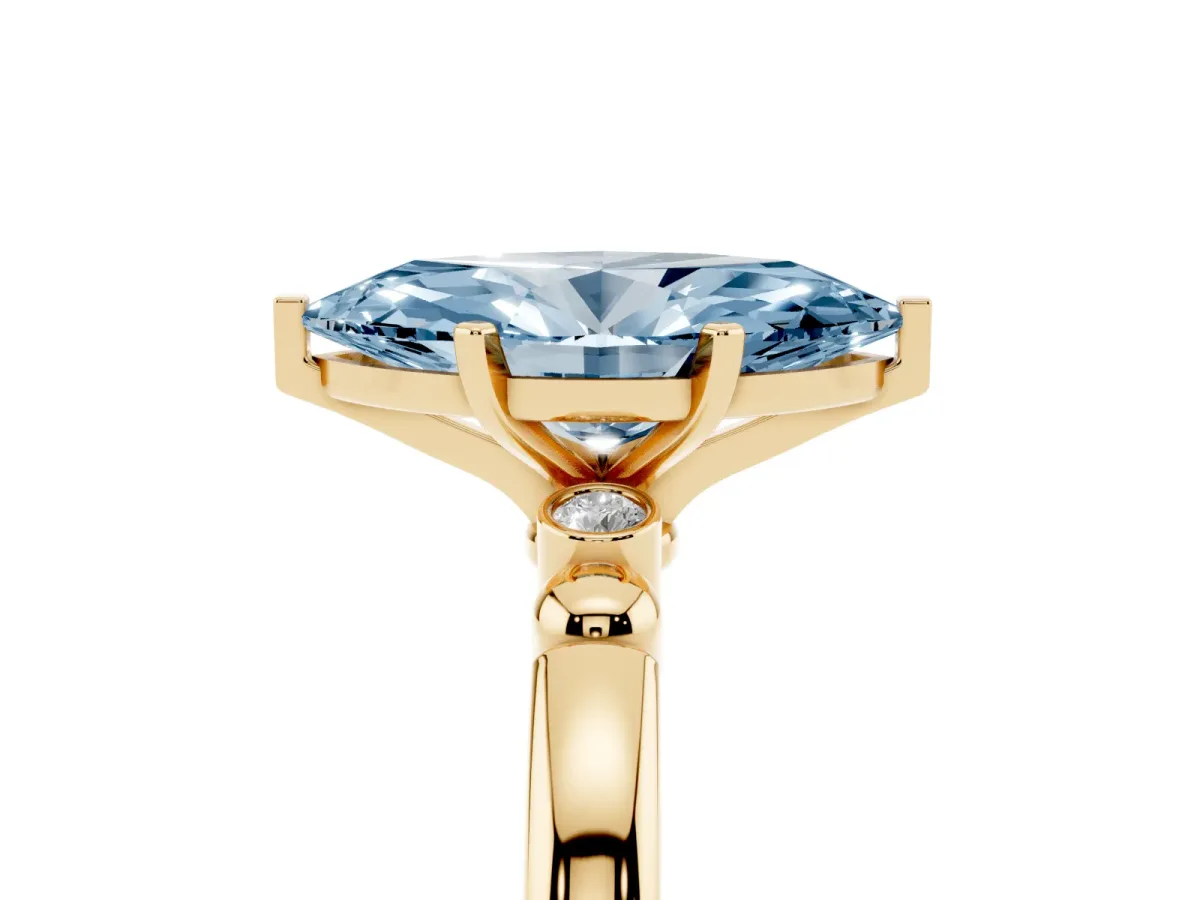 Fancy Blue Marquise Cut Solitaire Beaded Band with Four-Prong Setting Yellow gold
