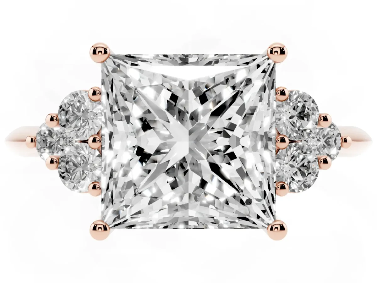 Princess Cut Cut Diamond Cluster Ring with Solitaire Band and Four-Prong Setting Rose gold
