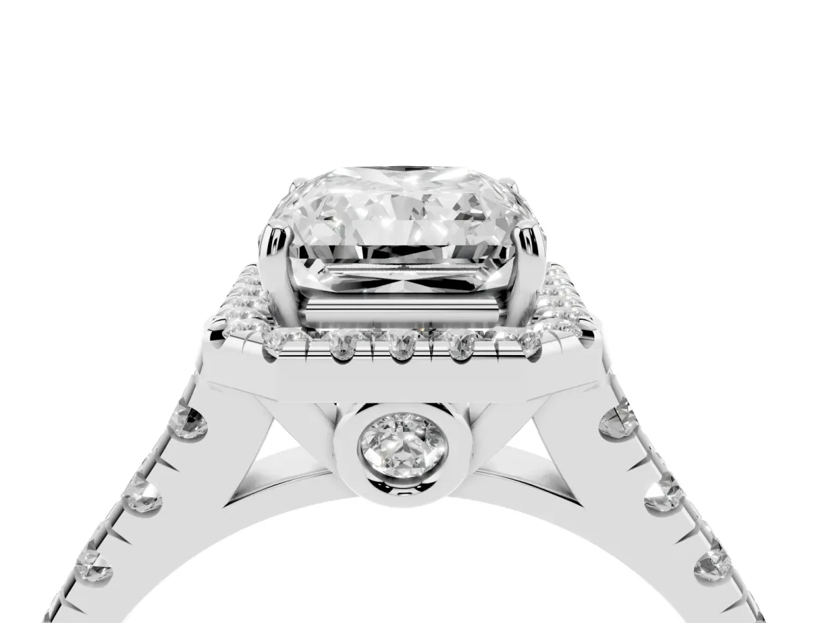 Radiant Cut Halo Pavé Diamond Engagement Ring with Four-Prong Setting Silver