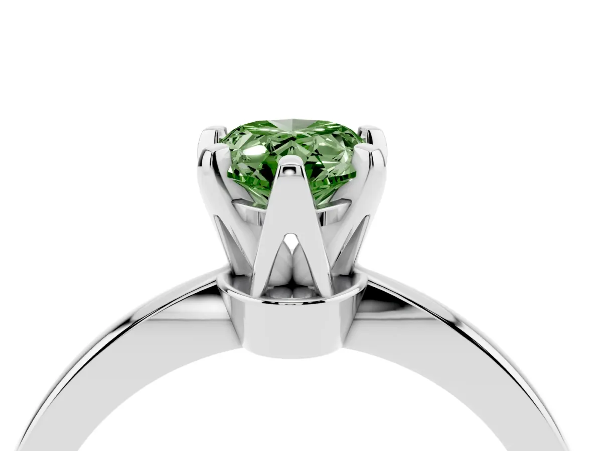 Fancy Green Pear Cut Solitaire Engagement Ring with Six-Prong Setting and Tapered Band Silver