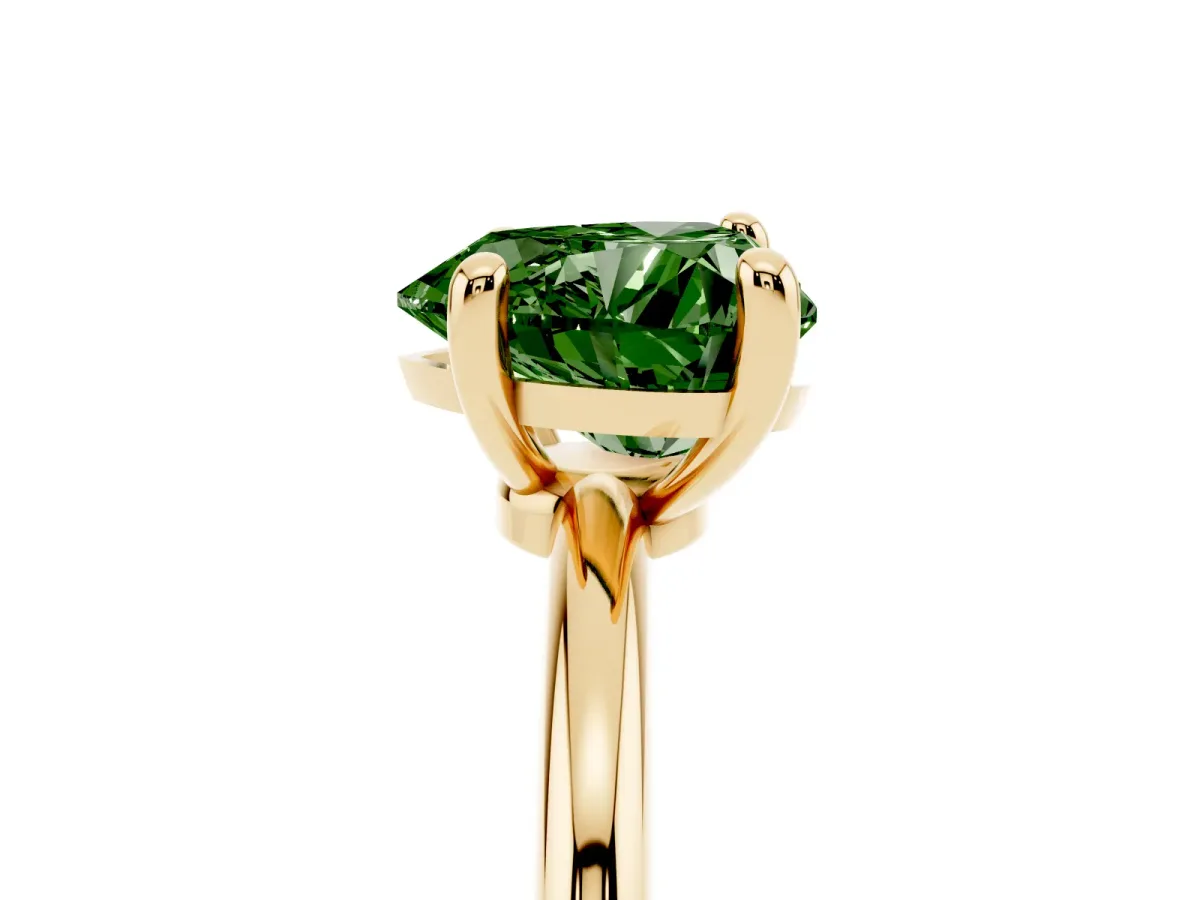 Fancy Green Heart Cut Solitaire Diamond Ring with 4-Prong Setting on a Classic Band Yellow gold
