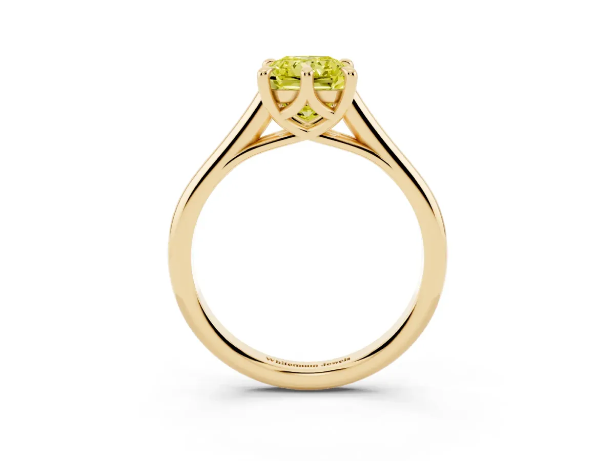 Fancy Yellow Radiant Cut Solitaire Engagement Ring with Six-Prong Setting and Classic Band Yellow gold