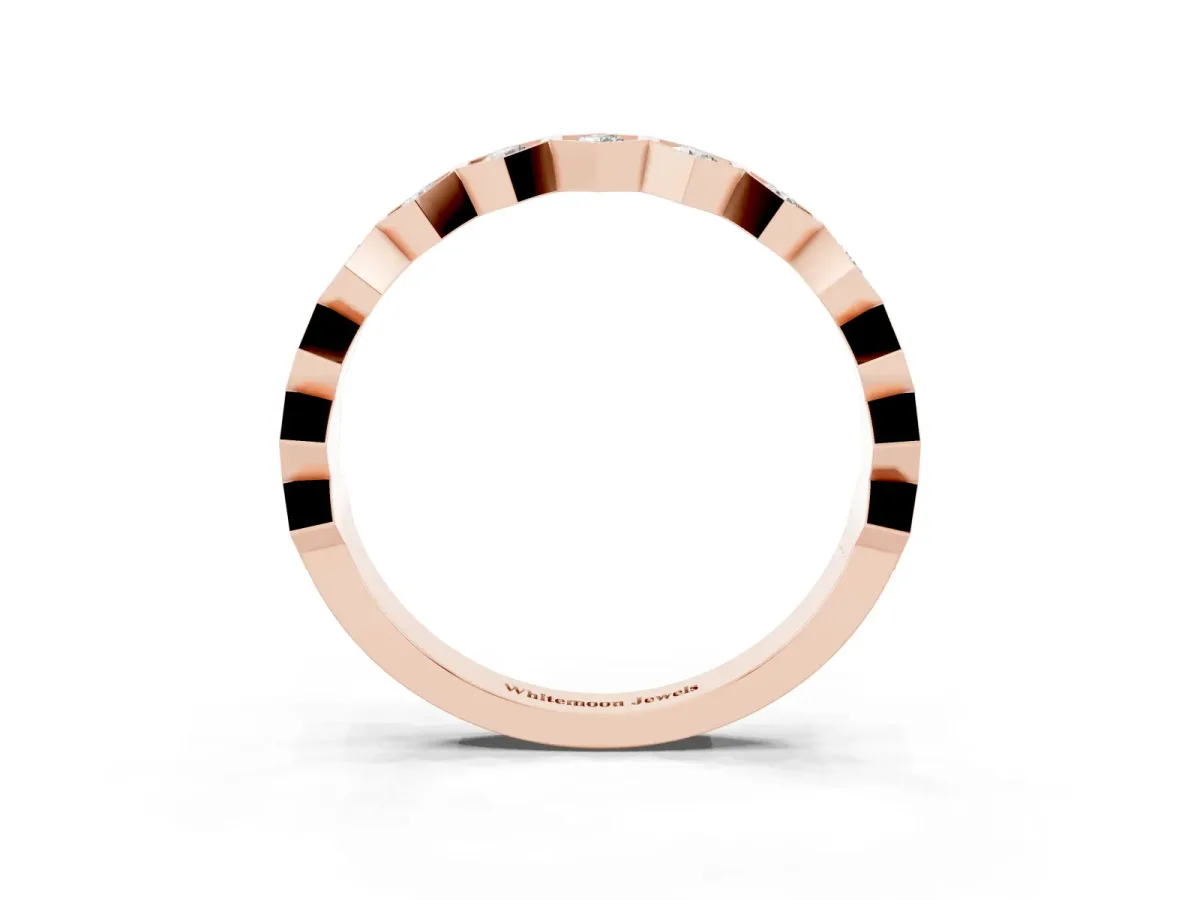Hexagon Pave Diamond Eternity Band with Bezel Setting Rose gold