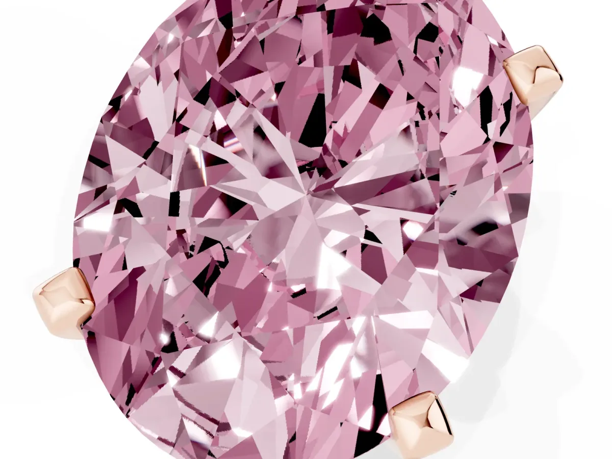 Fancy Pink Oval Cut Diamond Solitaire Ring with Prong Setting and Classic Band Rose gold