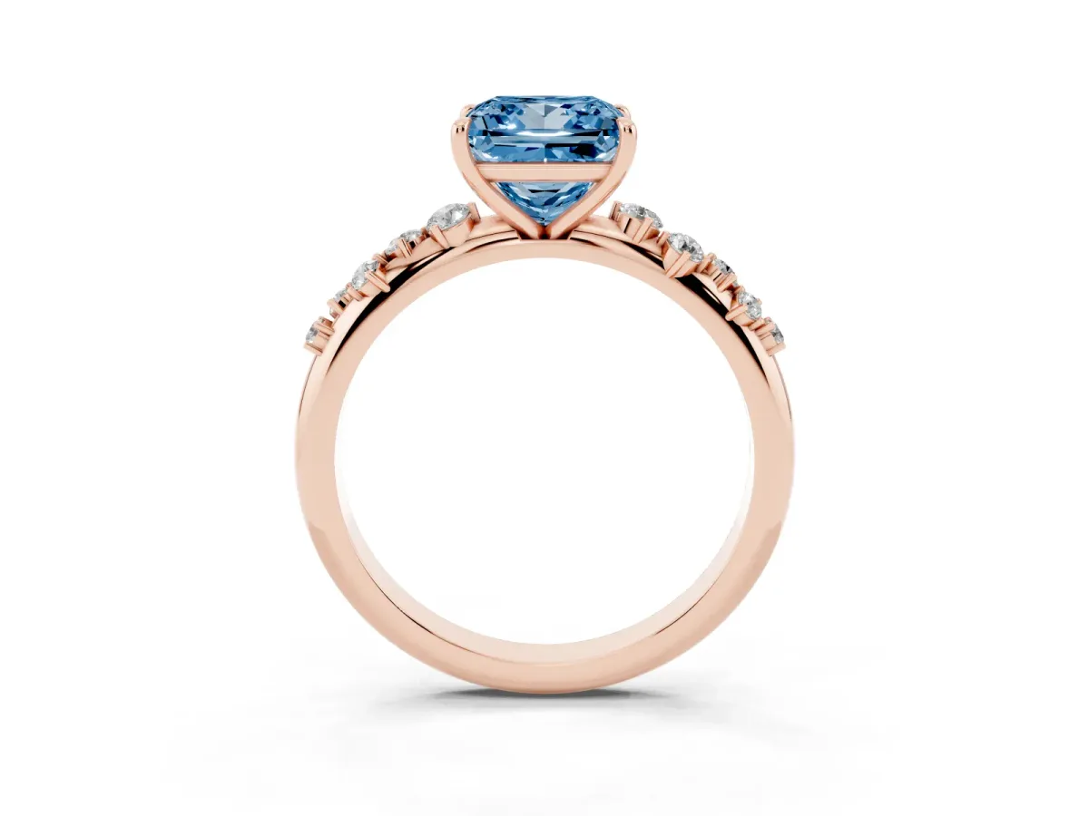 Fancy Blue Princess Cut Diamond Cluster Prong-Set Solitaire Ring Rose gold