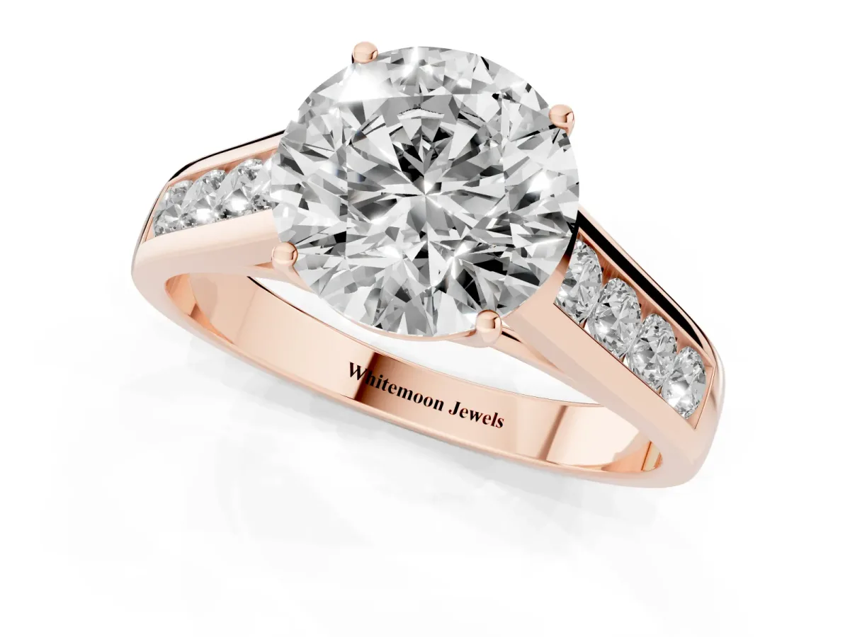 Round Cut Brilliant Channel-Set Solitaire Ring with Four-Prong Setting Rose gold
