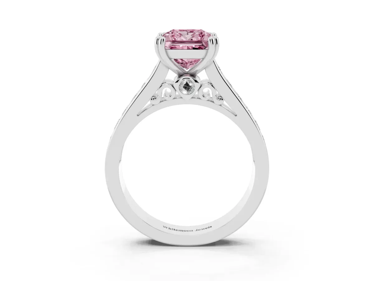 Fancy Pink Princess Cut Cut Channel Set Solitaire Engagement Ring with Prong Setting Platinum