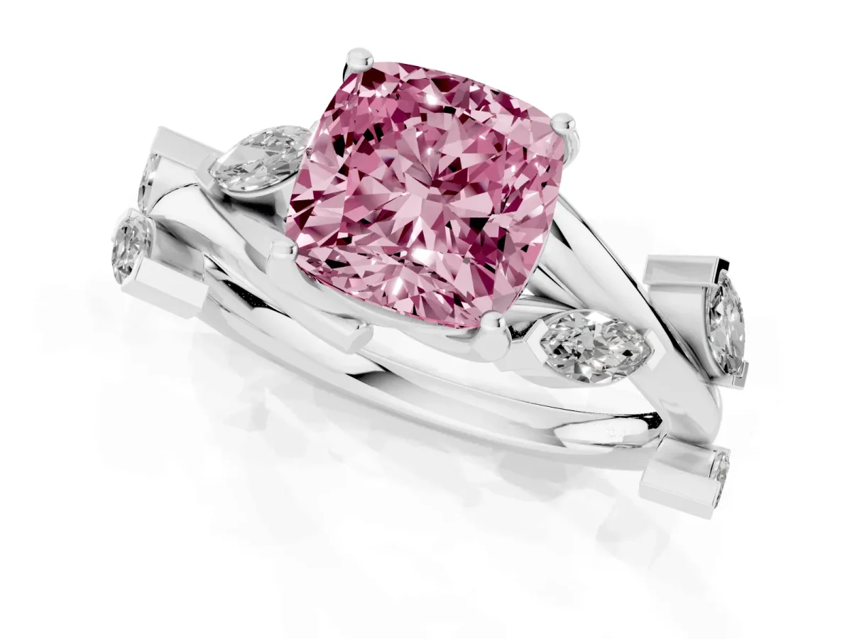 Fancy Pink Cushion Cut Solitaire Twisted Band Marquise Accent Prong Setting Ring Silver