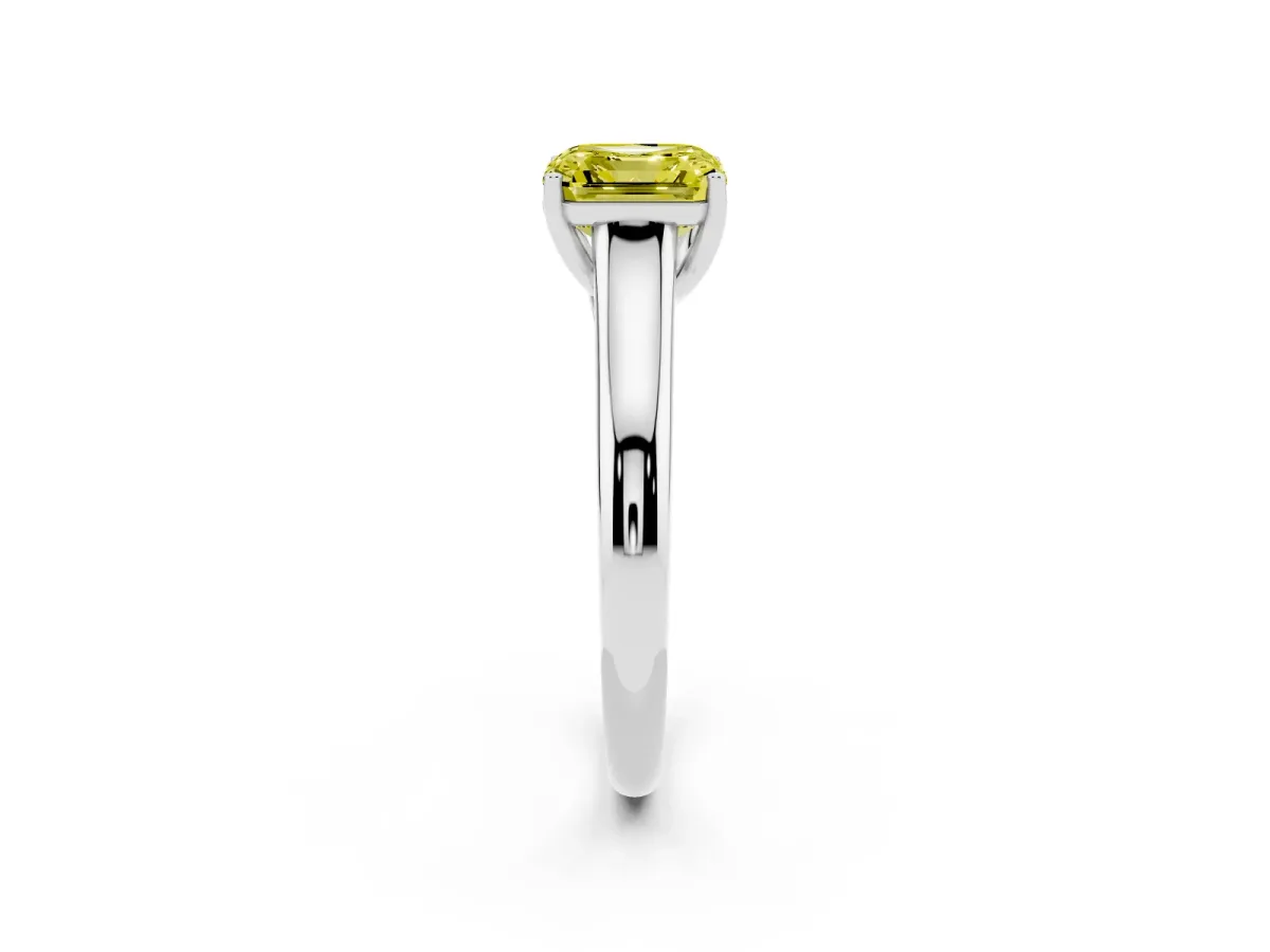 Fancy Yellow Asscher Cut Solitaire Engagement Ring with Tapered Band and Four-Prong Setting Platinum