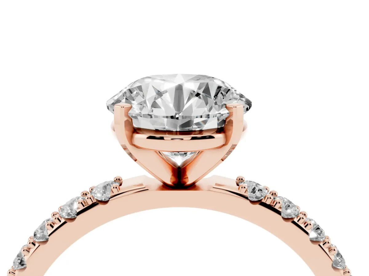 Round Cut Diamond Solitaire Pavé Band with Four-Prong Setting Rose gold