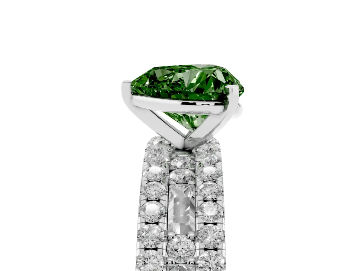 Fancy Green Heart Cut Diamond Solitaire Ring with Pavé and Channel Set Band Platinum