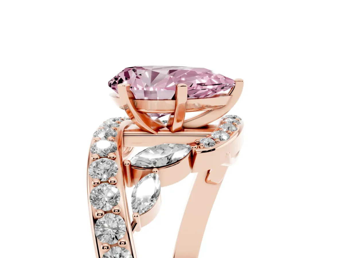 Fancy Pink Pear Cut Solitaire with Pavé Twist Band and Four-Prong Setting Rose gold