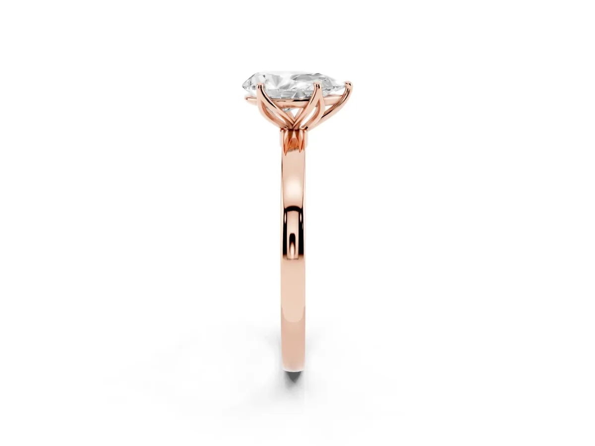 Pear Cut Diamond Solitaire Ring with Thin Band and Prong Setting Rose gold