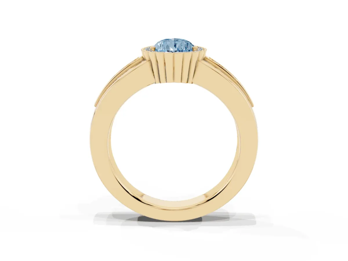 Fancy Blue Pear Cut Cut Halo Pave Band Four-Prong Ring Yellow gold