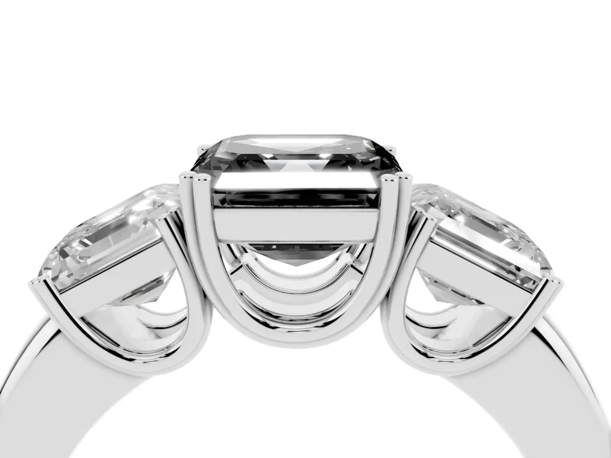 Fancy Black Three-Stone Asscher Cut Cut Diamond Ring with Channel Set Band and Four-Prong Setting Platinum