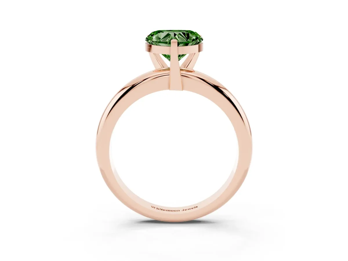 Fancy Green Heart Cut Diamond Solitaire Engagement Ring with Round Band and Four-Prong Setting Rose gold