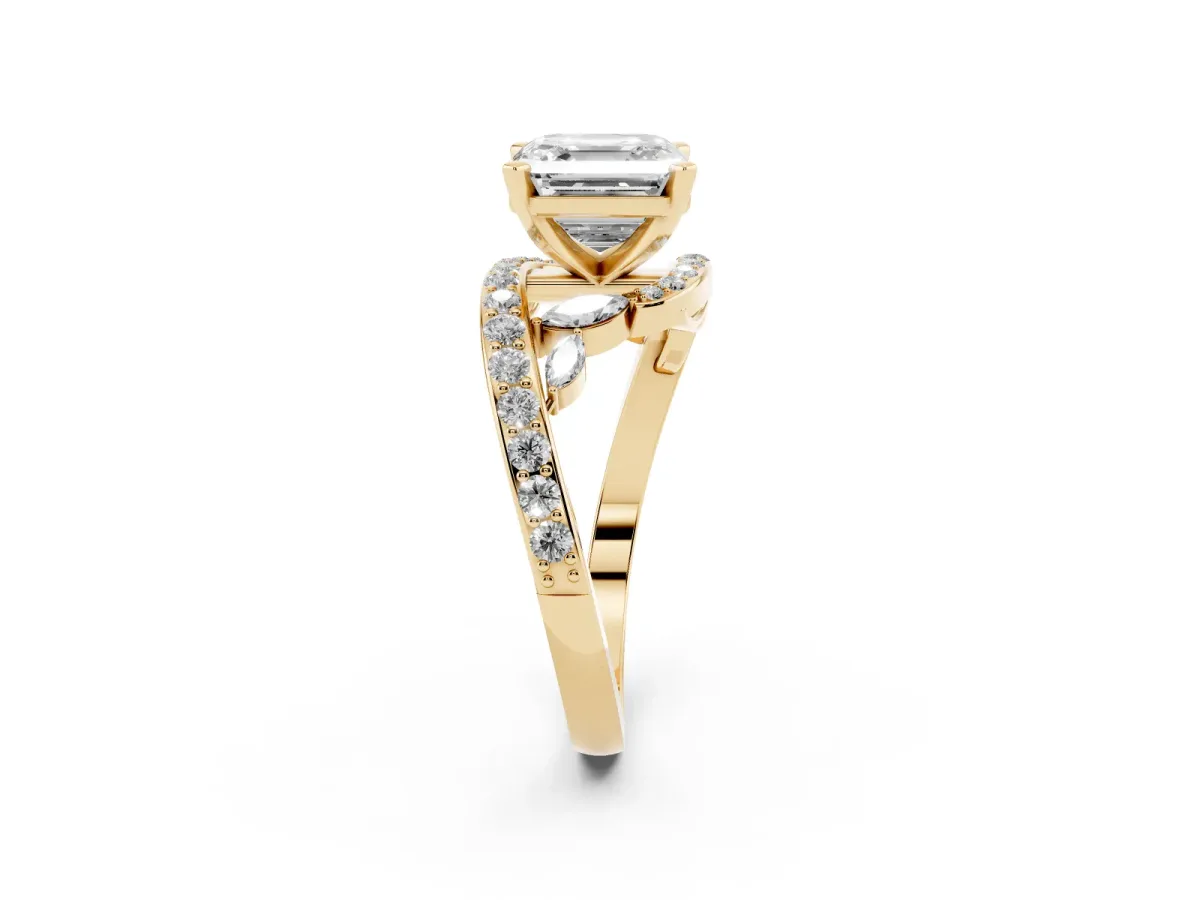 Asscher Cut Solitaire with Pavé Twist Band and Four-Prong Setting Yellow gold