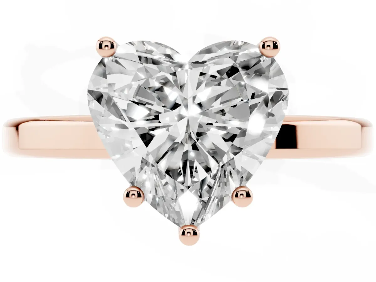Heart Cut Cut Solitaire Engagement Ring with Four-Prong Setting on a Classic Band Rose gold