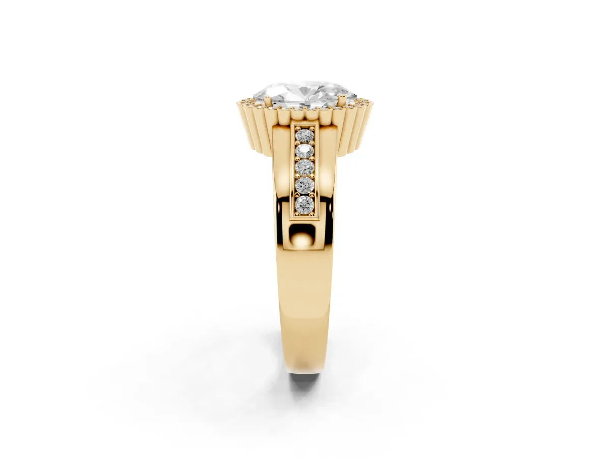 Oval Cut Cut Halo Pave Band Four-Prong Ring Yellow gold
