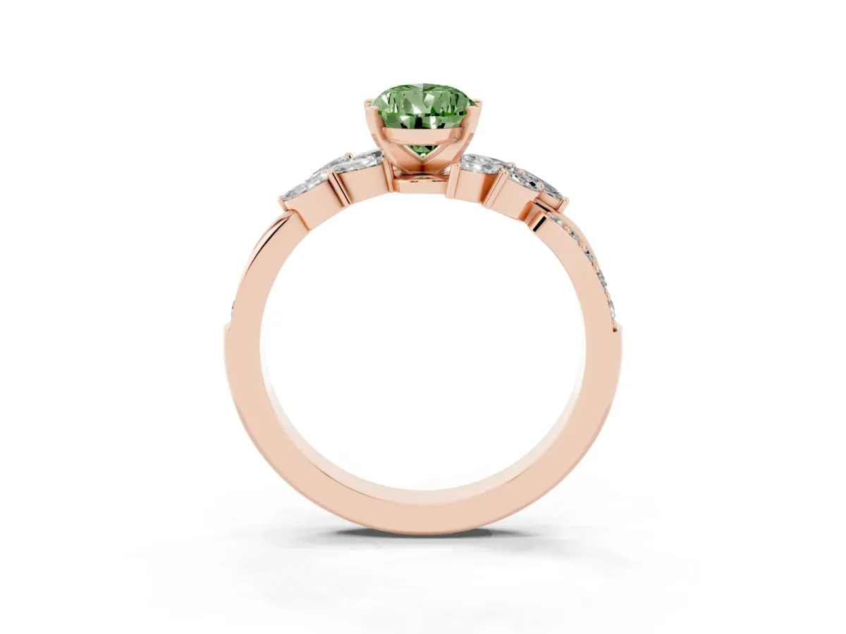 Fancy Green Pear Cut Solitaire Marquise Twist Band with Six-Prong Setting Rose gold