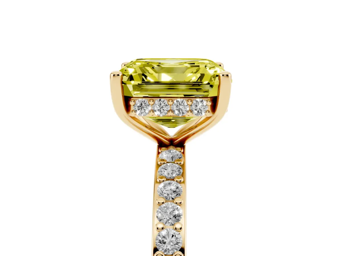 Fancy Yellow Asscher Cut Cut Diamond Pavé Band Ring with Four-Prong Setting Yellow gold