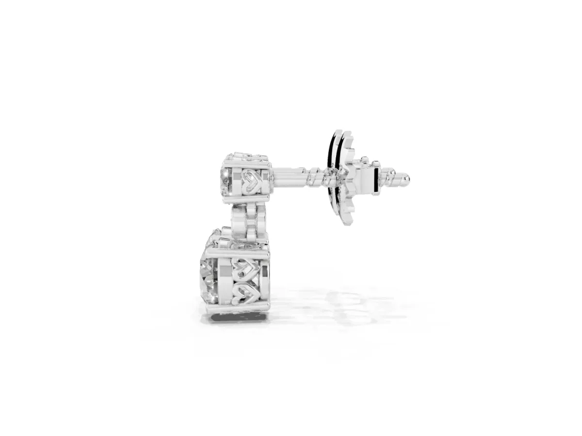 Round Diamond Two Stone Drop Earrings with Bezel Diamond Accent White gold