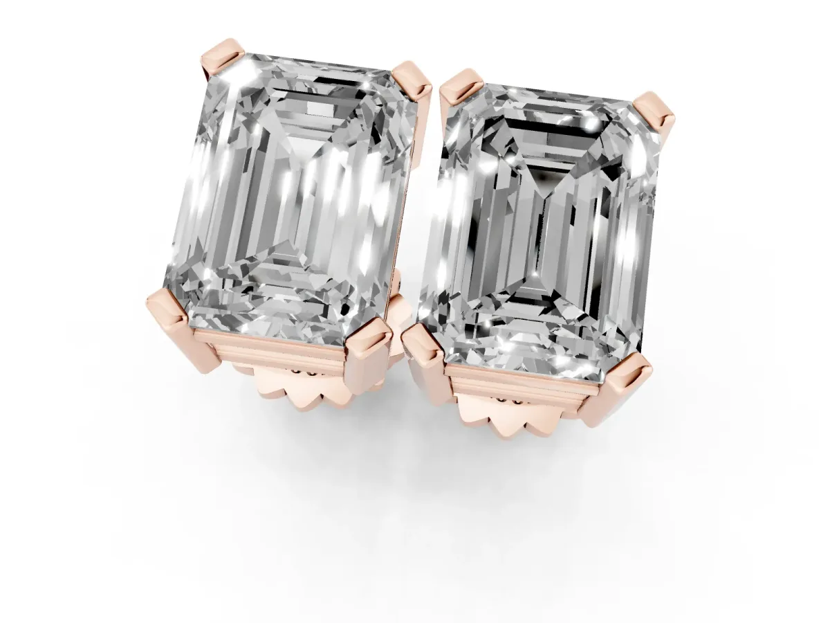 Emerald Cut Diamond Stud Earrings Rose gold