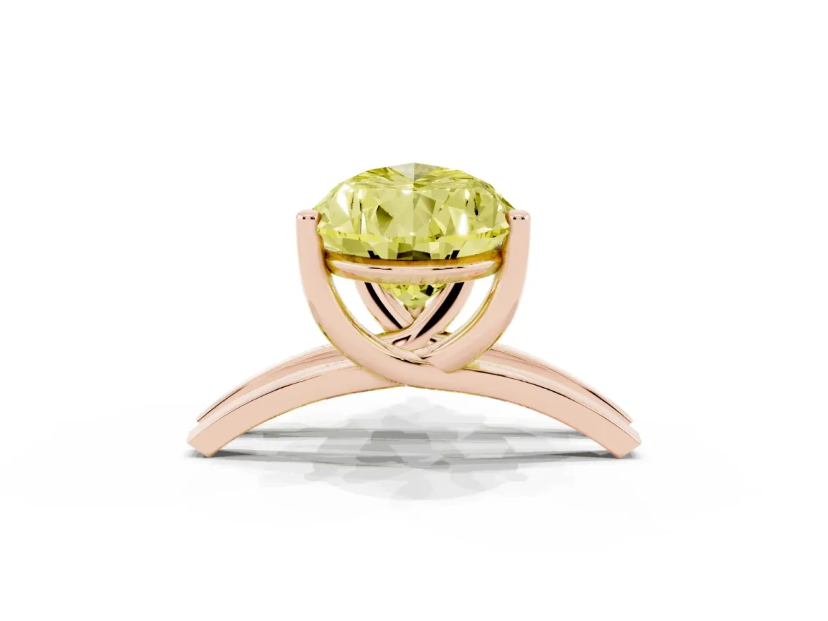 Fancy Yellow Pear Cut Cut Diamond Solitaire Engagement Ring with Tapered Plain Band and Four-Prong Setting Rose gold