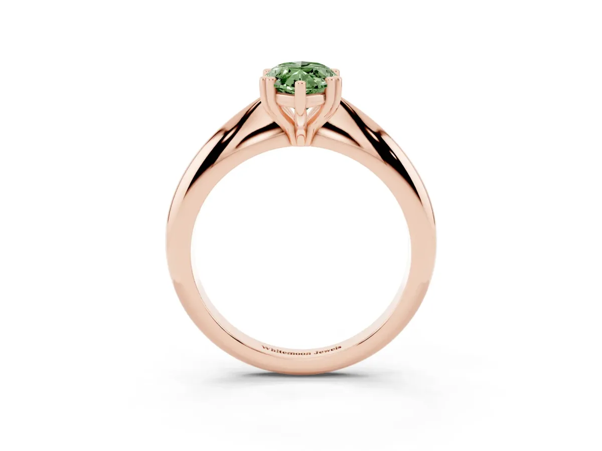 Fancy Green Marquise Cut Cut Solitaire Engagement Ring with Tapered Band and Four-Prong Setting Rose gold