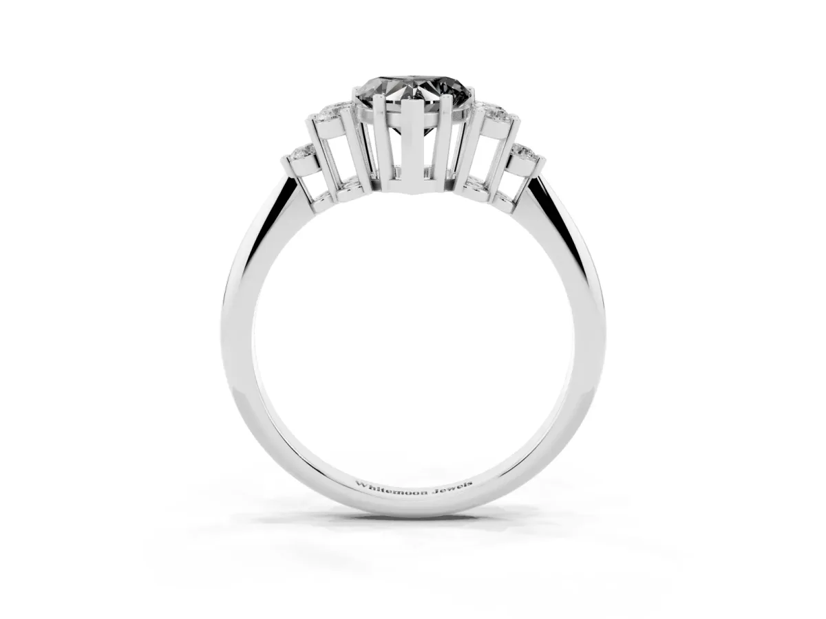 Fancy Black Heart Cut Cut Diamond Cluster Ring with Solitaire Band and Four-Prong Setting Silver