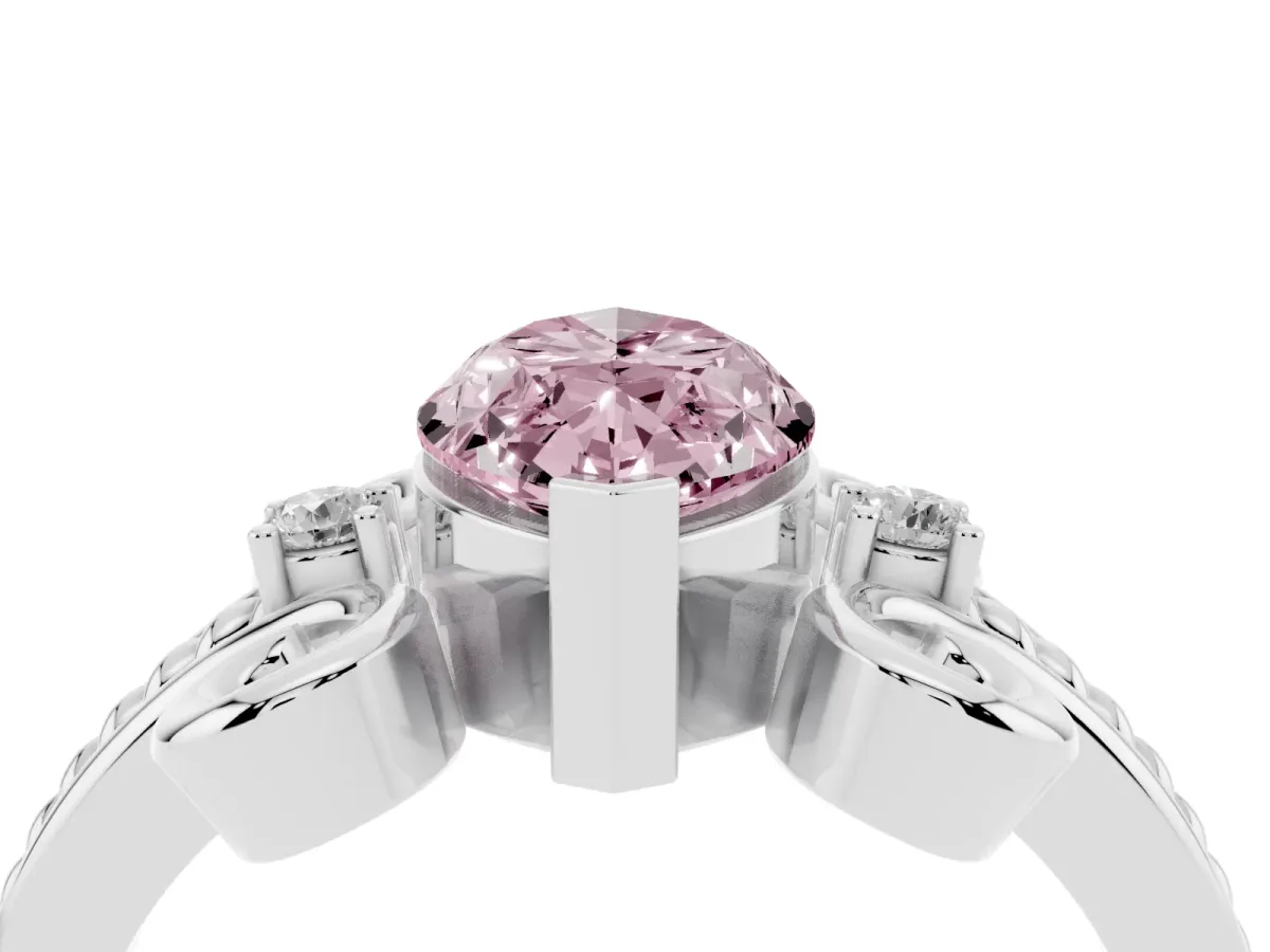 Fancy Pink Marquise Cut Solitaire Twisted Band Scroll Prong Ring Silver