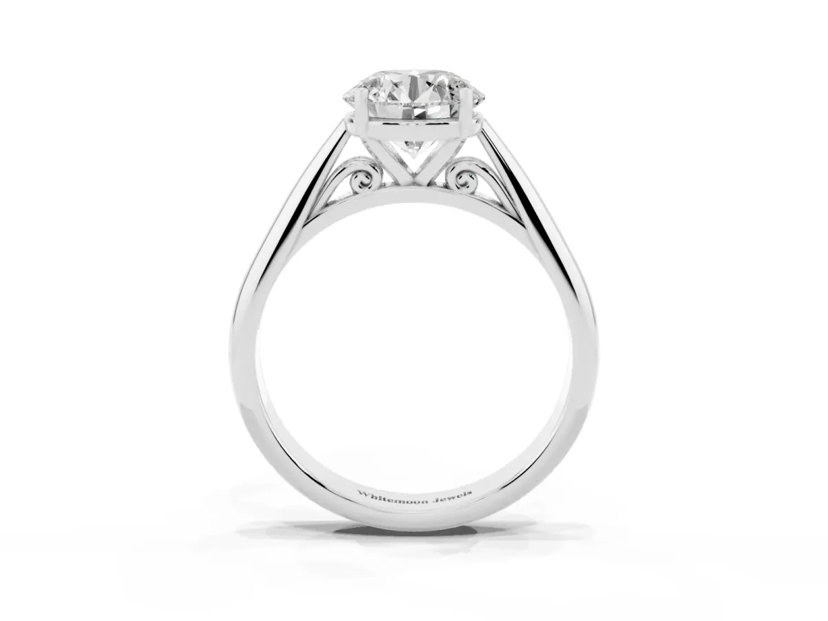 Round Cut Diamond Solitaire Engagement Ring with Cathedral Setting and Four-Prong Mount White gold