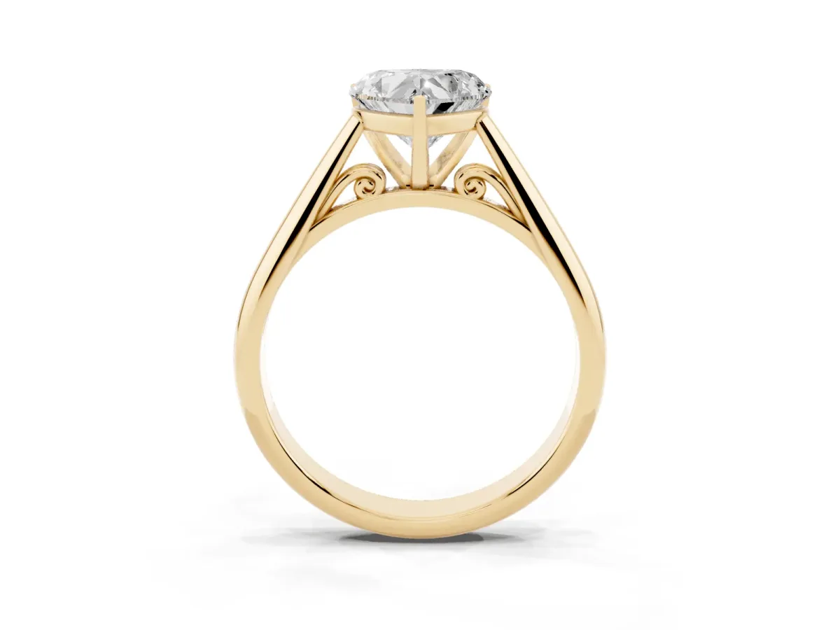 Heart Cut Diamond Solitaire Engagement Ring with Cathedral Setting and Four-Prong Mount Yellow gold