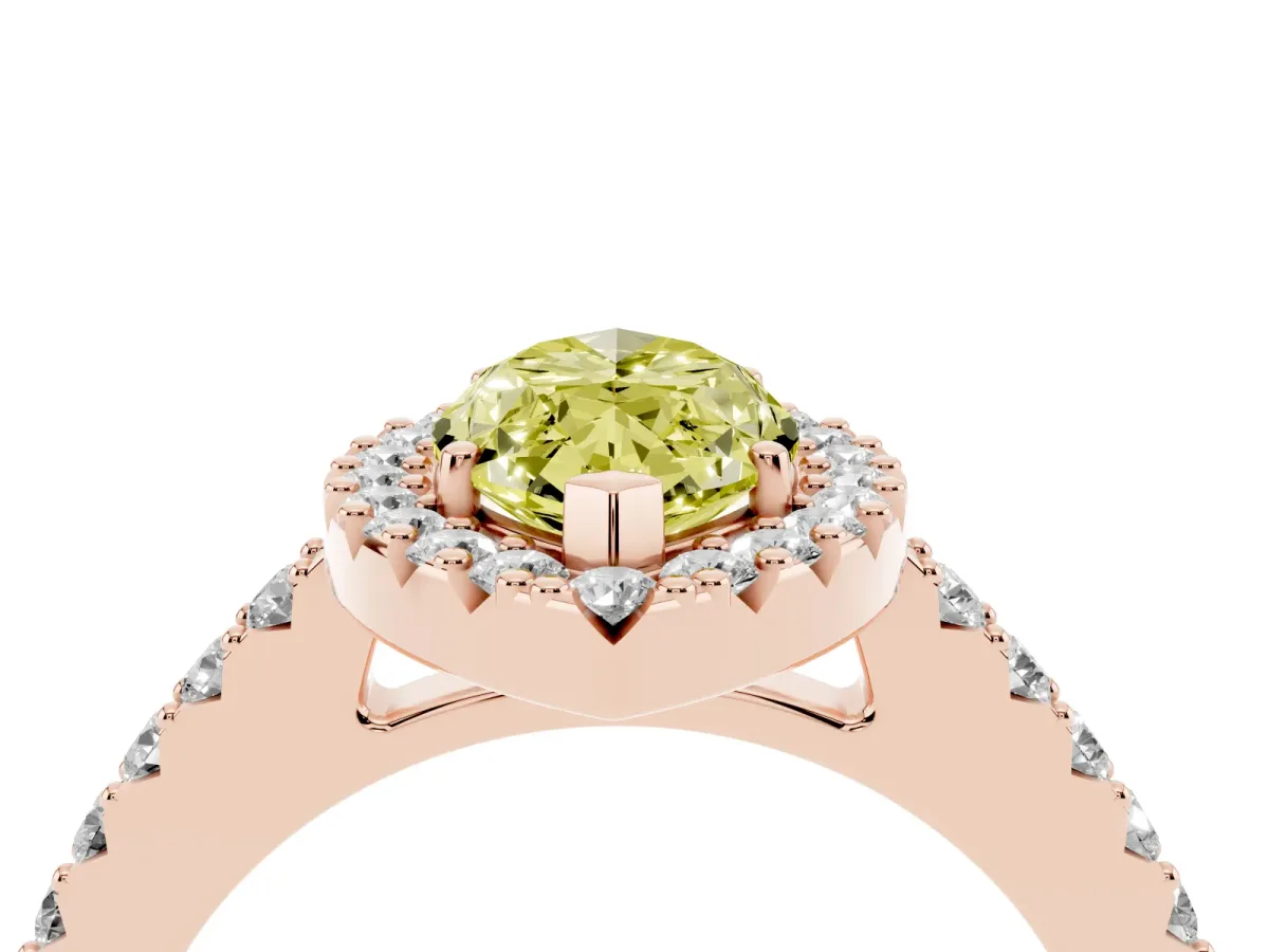 Fancy Yellow Marquise Cut Halo Diamond Pavé Solitaire Ring Rose gold