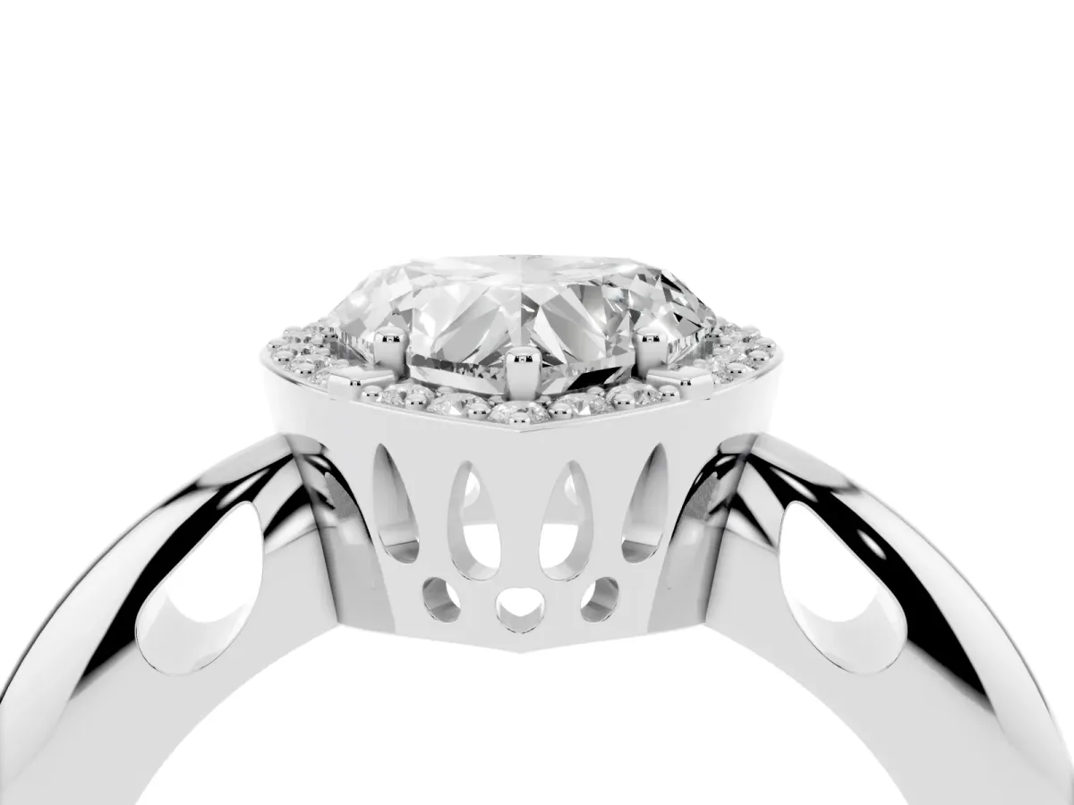 Heart Cut Cut Diamond Halo Engagement Ring with Split Shank and Four-Prong Setting Silver