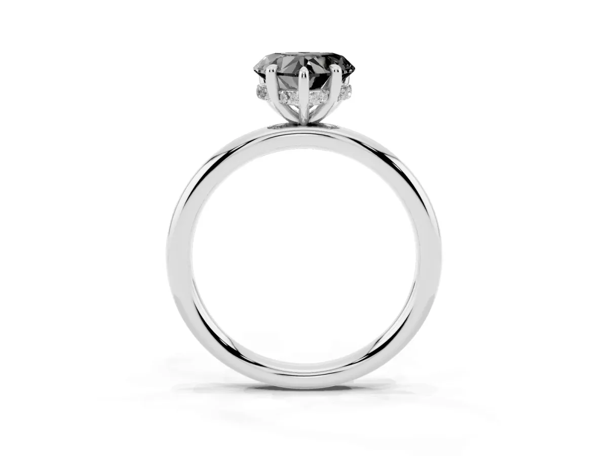 Fancy Black Heart Cut Diamond Solitaire Ring with Thin Band and Four-Prong Setting Platinum