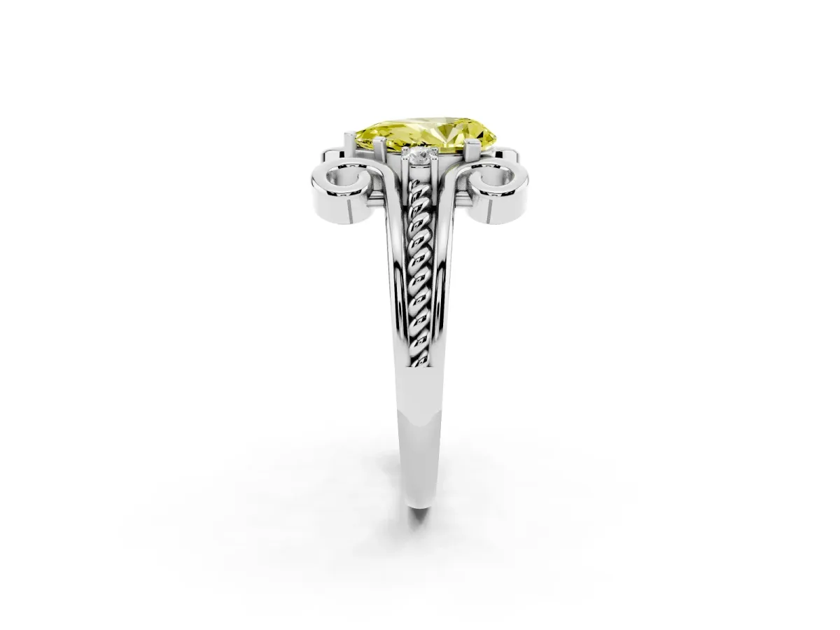 Fancy Yellow Pear Cut Solitaire Twisted Band Scroll Prong Ring Silver