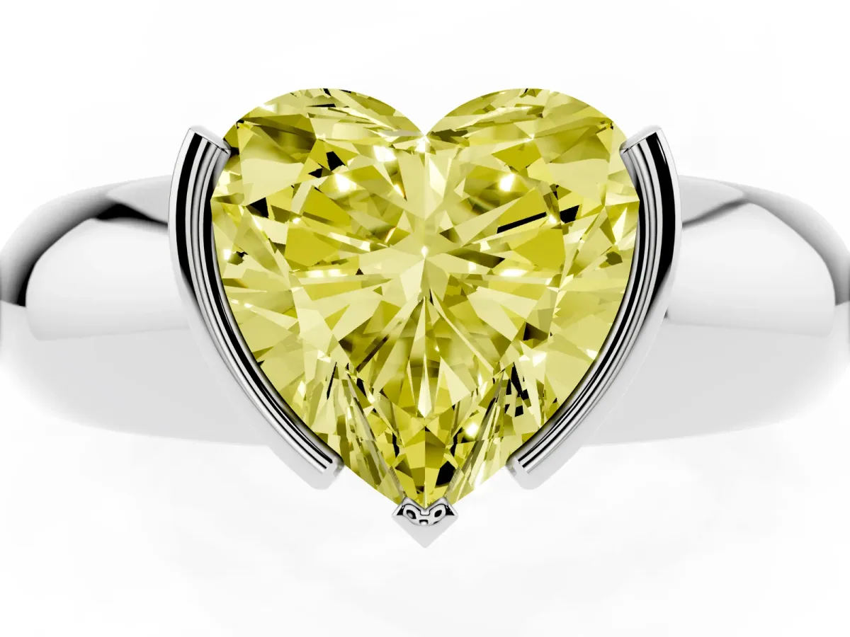 Fancy Yellow Heart Cut Solitaire Tension Set Diamond Ring with Wide Band White gold