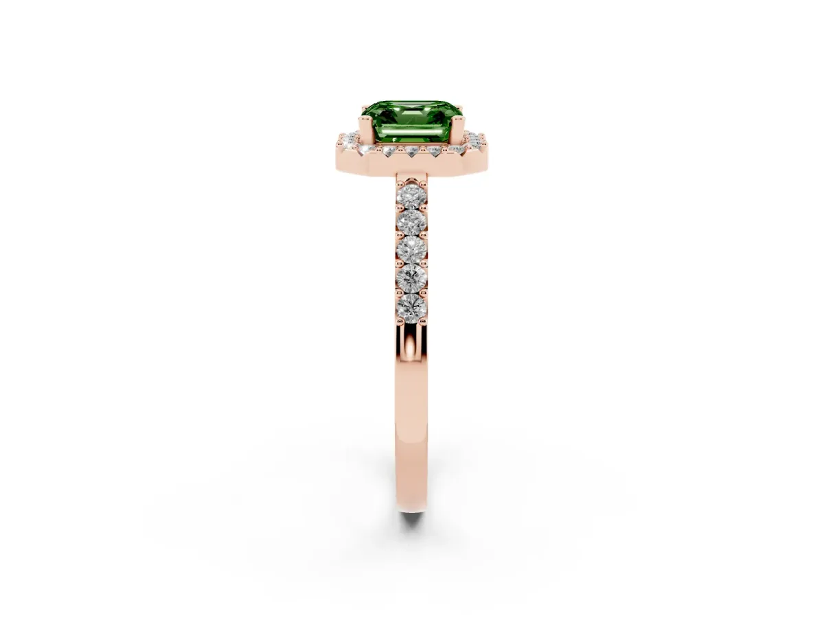 Fancy Green Asscher Cut Halo Diamond Pavé Solitaire Ring Rose gold
