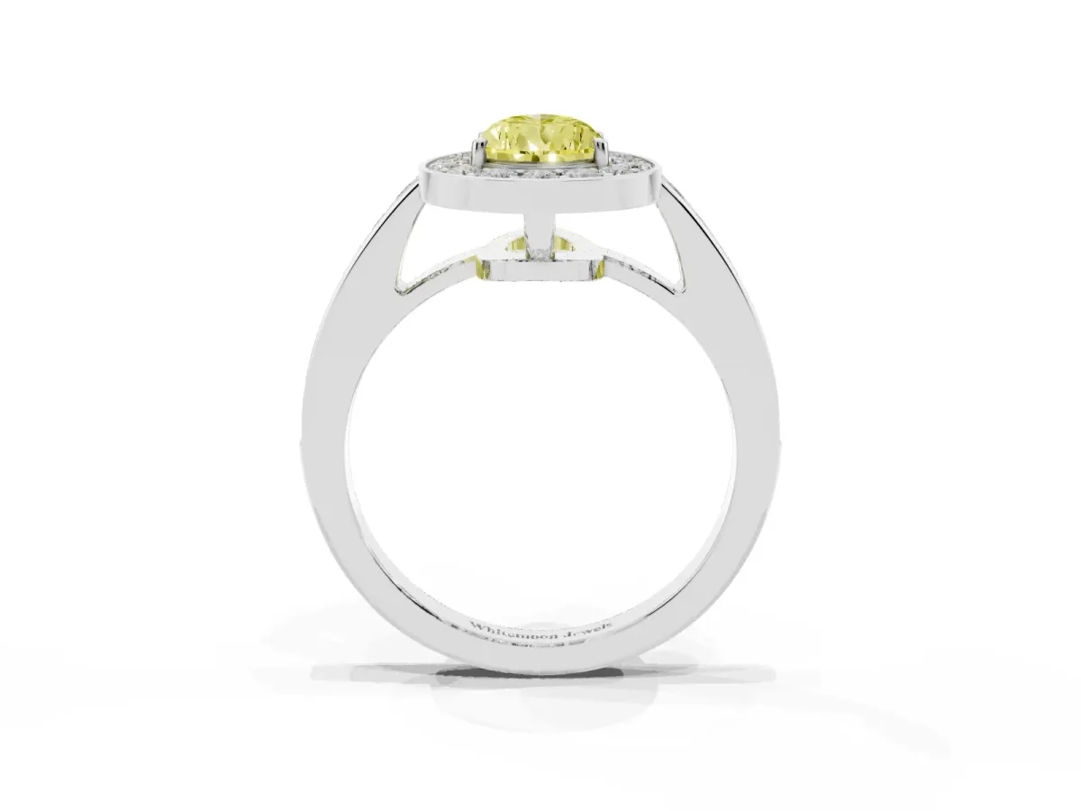 Fancy Yellow Pear Cut Halo Pavé Diamond Engagement Ring with Bezel Setting Silver