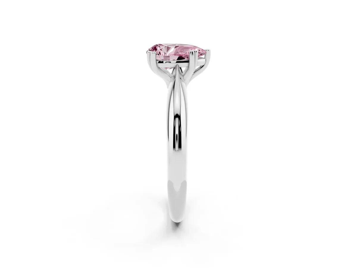Fancy Pink Pear Cut Cut Solitaire Engagement Ring with Tapered Band and Four-Prong Setting White gold