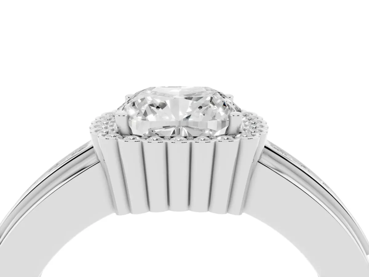 Cushion Cut Cut Halo Pave Band Four-Prong Ring Silver