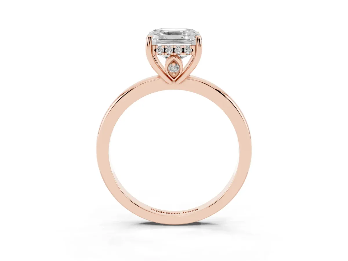 Asscher Cut Solitaire Diamond Ring with Prong Setting and Plain Band Rose gold