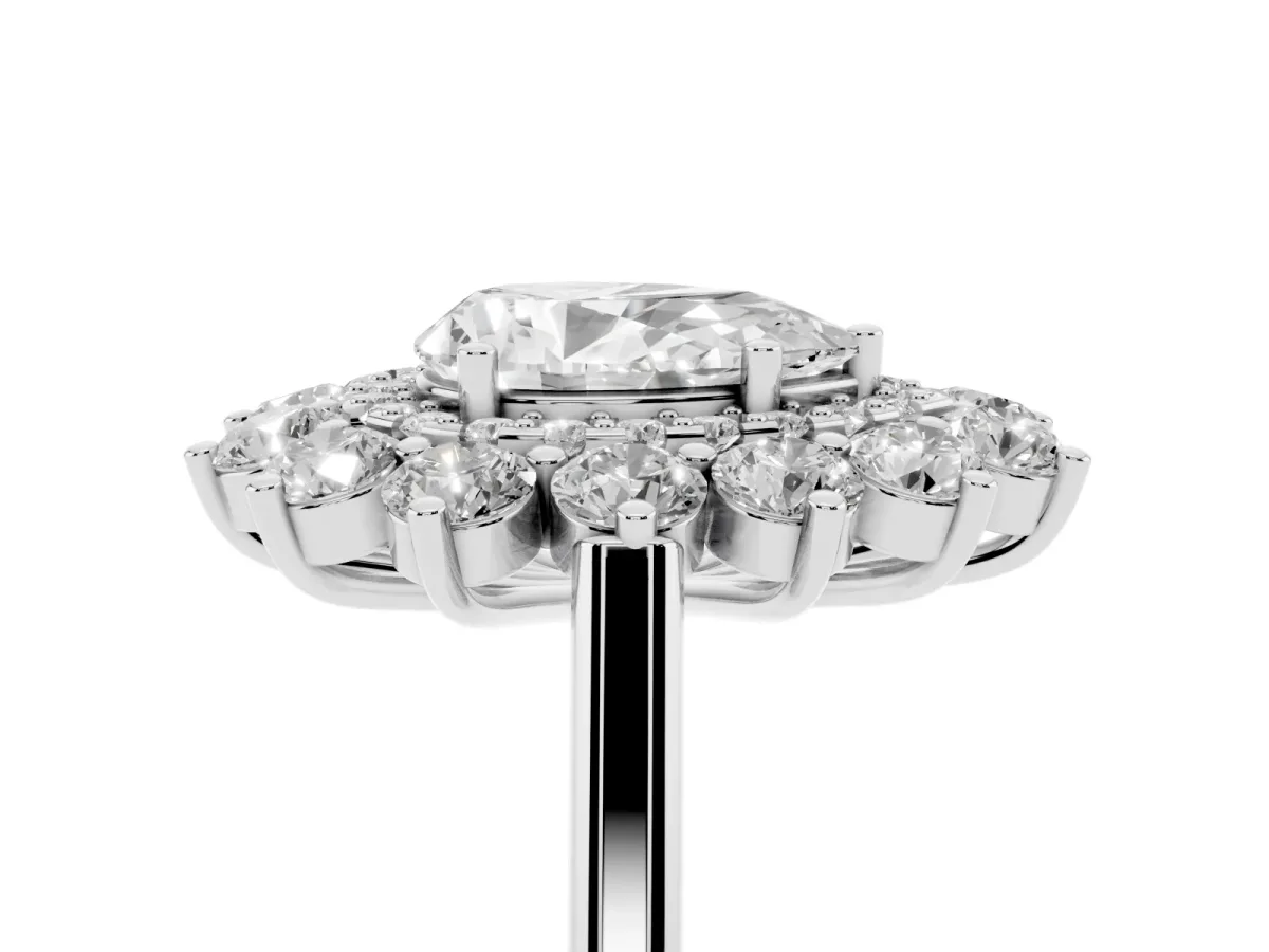 Pear Cut Diamond Floral Double Halo Engagement Ring with Prong Setting Silver