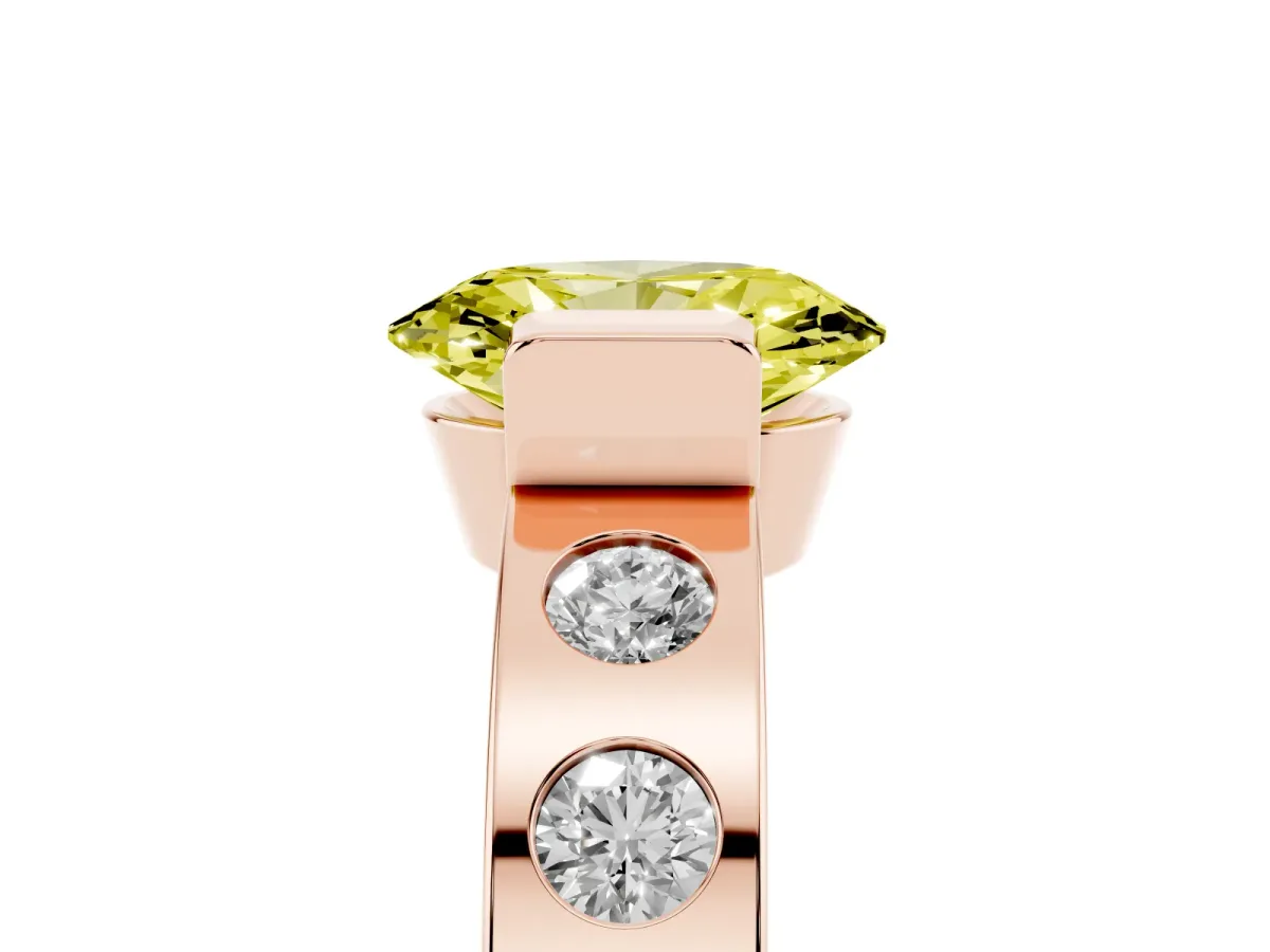 Fancy Yellow Oval Cut Brilliant Channel-Set Diamond Ring with Bezel Prong Setting Rose gold