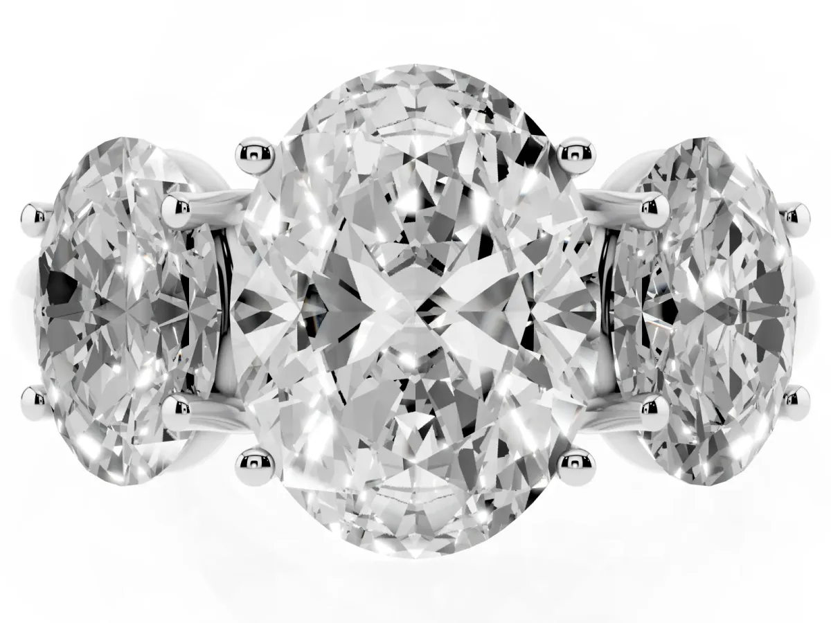 Three-Stone Oval Cut Diamond Engagement Ring with Prong Setting White gold