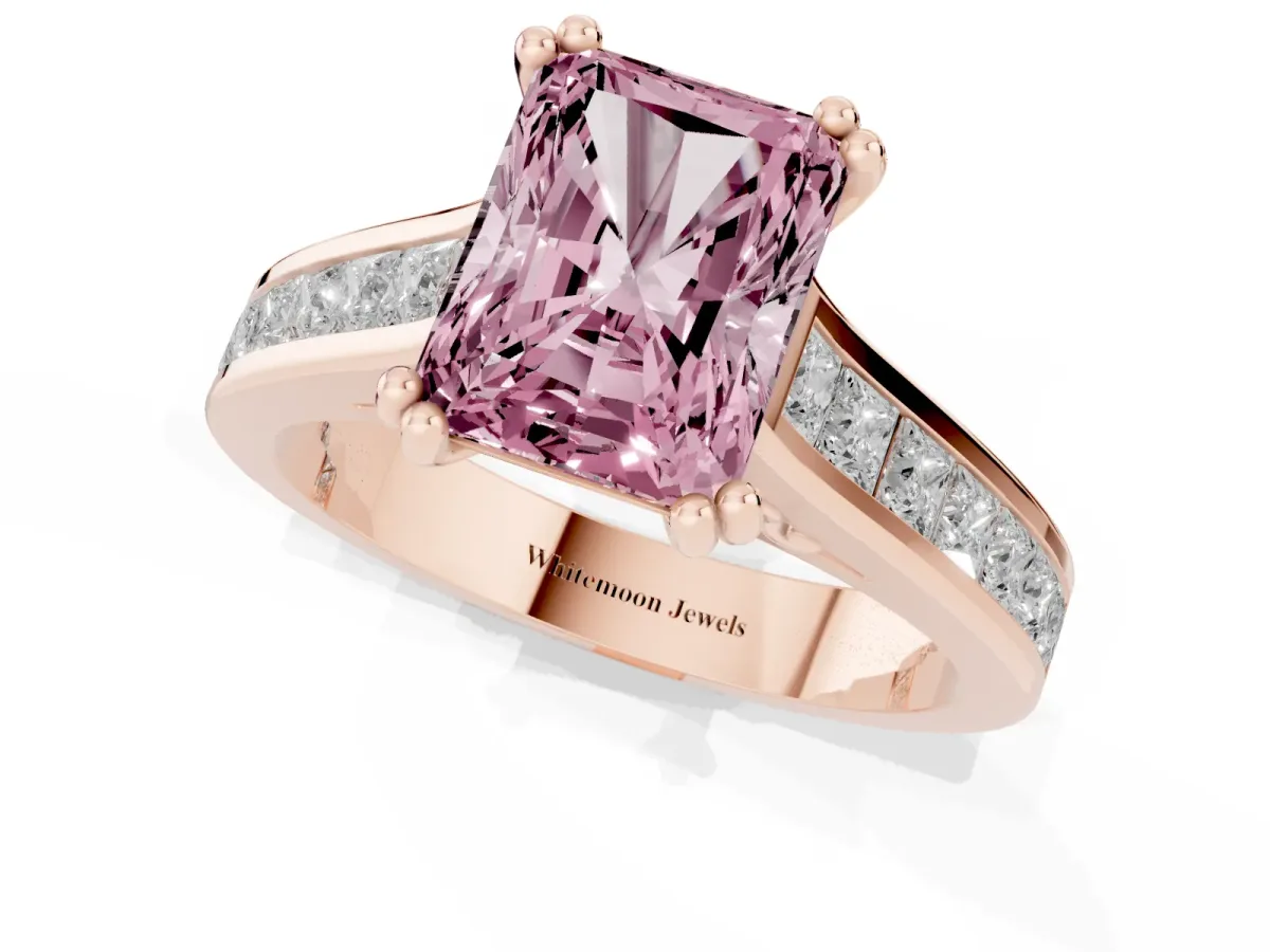 Fancy Pink Radiant Cut Cut Channel Set Solitaire Engagement Ring with Prong Setting Rose gold
