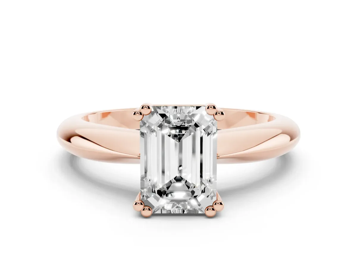 Emerald Cut Cut Solitaire Engagement Ring with Tapered Band and Four-Prong Setting Rose gold